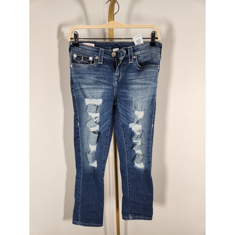 True Religion HALLE Distressed Mid-Rise Capri Jeans Size 28 x 24